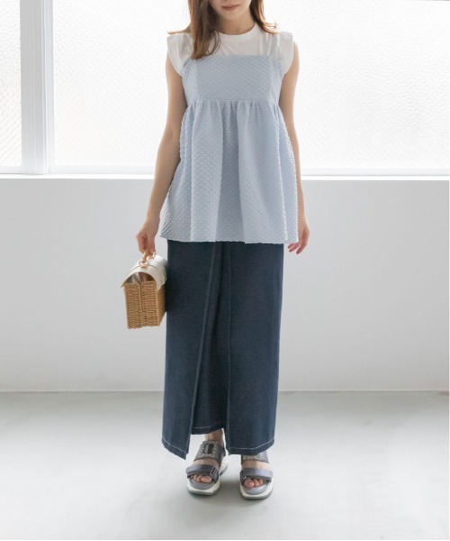 Americana レギュラーカラー ビッグ シャツ ブラウス 美品 チュニック丈 ロゴ刺繍 サイドスリット レディース ブルー アメリカーナ トップス IL14363■ 中古】Americana レギュラーカラー ビッグ シャツ ブラウス 美品