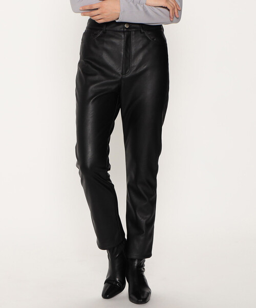 黒レザー スリムフィットパンツ COMME CA ISM（コムサイズム） パンツ フェイクレザー スリムパンツ