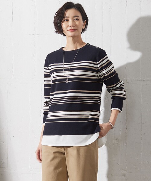 ニット セーター 「洗える」RAYON STRETCH BORDER ボートネック ニット レディース