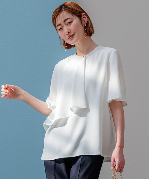 23区 tシャツ 「洗える」ストレッチジョーゼット アシンメトリー