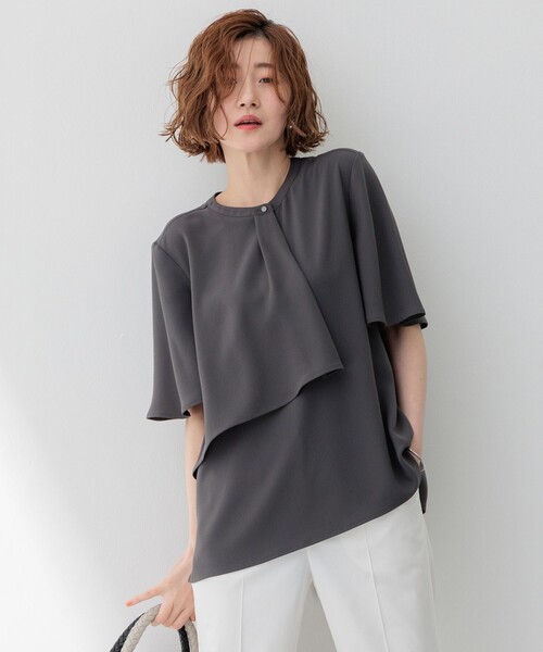 23区 tシャツ 「洗える」ストレッチジョーゼット アシンメトリー