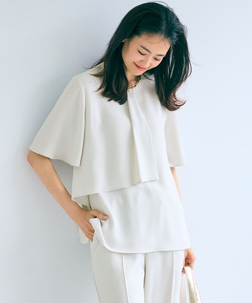 tシャツ 「洗える」ストレッチジョーゼット アシンメトリー カットソー レディース 23区 tシャツ 「洗える」ストレッチジョーゼット アシンメトリー