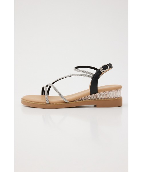 シャイニー素材フラットサンダル STACCATO サンダル プルスコードストラップシャイニーフラット