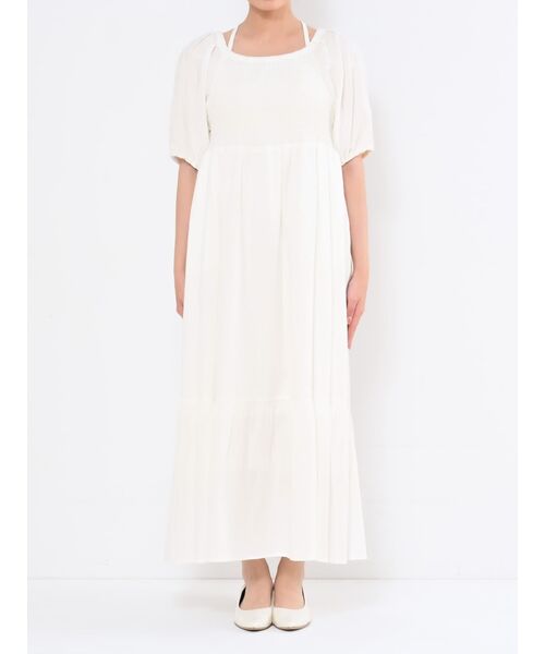 COHINA 2wayショルダーシャーリングワンピース【低身長・小柄女性】 セール】2wayショルダーシャーリングワンピース【低身長・小柄