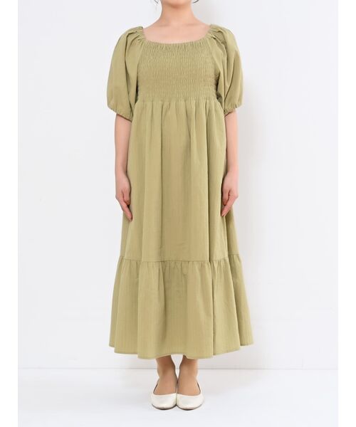 COHINA 2wayショルダーシャーリングワンピース【低身長・小柄女性】 ワンピース 2wayショルダーシャーリングワンピース「低身長