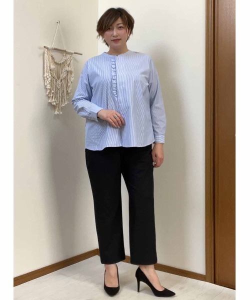【fleur】【Ｌ〜５Ｌ】バンドカラー フロント フリル シャツ 楽天市場】【fleur】【L〜5L】バンドカラー フロント フリル