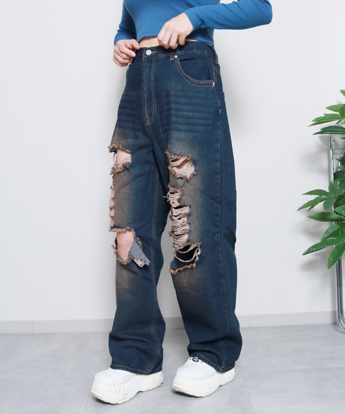 ALMO パンツ デニム ジーンズ ダメージデニム加工パンツ(se