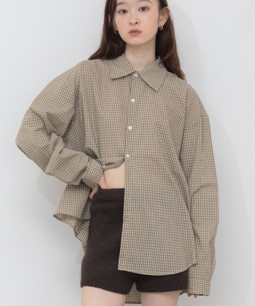ブラウス シャツ ルーズシルエットチェックシャツ/オーバーサイズ 韓国 ノームコア レギュラーカラー レディース HEILIS ブラウス シャツ ルーズシルエットチェックシャツ