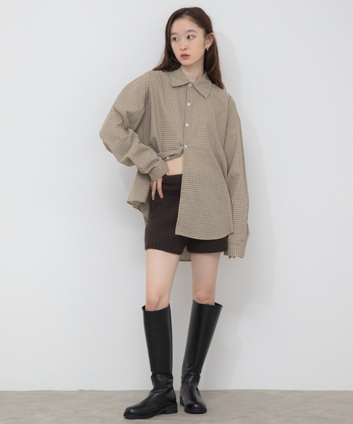ブラウス シャツ ルーズシルエットチェックシャツ/オーバーサイズ 韓国 ノームコア レギュラーカラー レディース セール】ルーズシルエットチェックシャツ/オーバーサイズ 韓国
