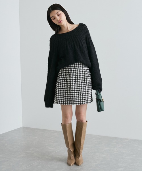 VIS（ビス） スカート 「洗える」ラメツイード＆千鳥柄ミニスカート