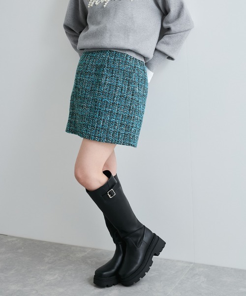VIS（ビス） スカート 「洗える」ラメツイード＆千鳥柄ミニスカート