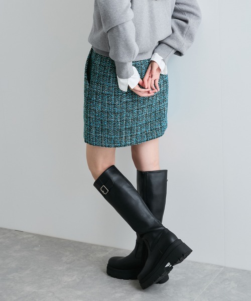 VIS（ビス） スカート 「洗える」ラメツイード＆千鳥柄ミニスカート