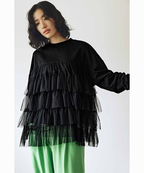 tシャツ ＭＥＤＥ１９Ｆ　贅沢なチュールコンビのカットソートップス レディース