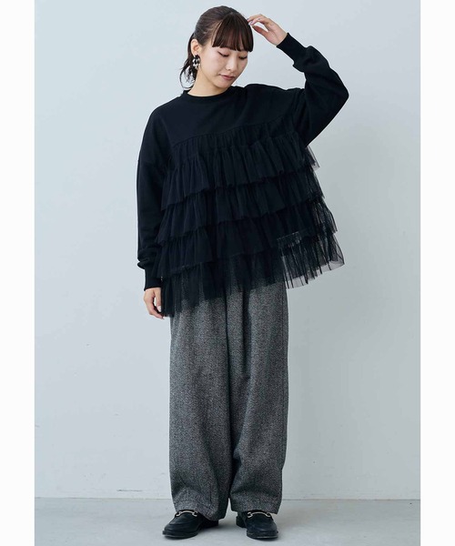 tシャツ ＭＥＤＥ１９Ｆ　贅沢なチュールコンビのカットソートップス レディース MEDE19F tシャツ MEDE19F 贅沢なチュールコンビの