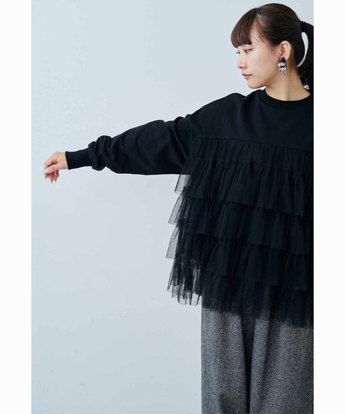 tシャツ ＭＥＤＥ１９Ｆ　贅沢なチュールコンビのカットソートップス レディース MEDE19F tシャツ MEDE19F 贅沢なチュールコンビの