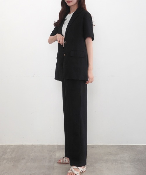 CENEA（セネア） セットアップ リネン混半袖ジャケット＋ハイウエスト