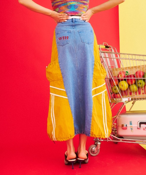 What Is Heart（わいは） スカート 夏 denim docking balloon skirt