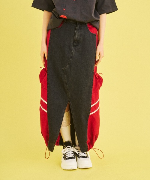 What Is Heart（わいは） スカート 夏 denim docking balloon skirt