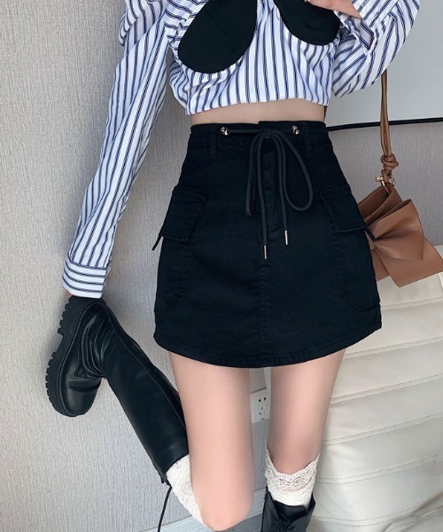 lilful スカート 「インパン付き」ドローストリング付き カーゴミニ