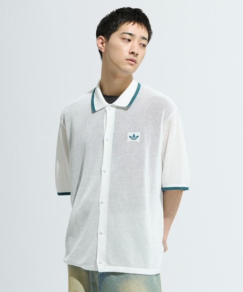 韓国人気 [adidas] ワッフルニット ボタン シャツ ☆韓国の人気☆【Adidas】☆WAFFLE KNI.T☆ワッフルニット