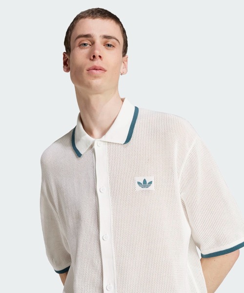 [ADIDAS] ニットシャツ ボタンダウン ホワイト adidas シャツ アディダス オリジナルス ボタン ニットシャツ