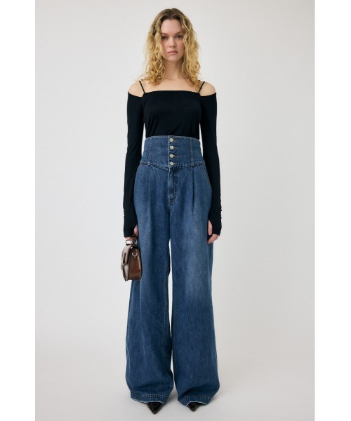 【新品未使用】MOUSSY CORSET DESIGN バギー デニム　サイズ0 MOUSSY | CORSET DESIGN バギー デニム (ワイド ) |SHEL'TTER