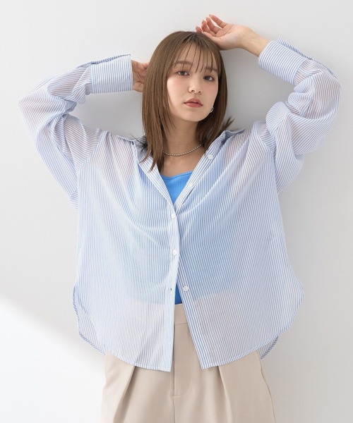 earth music&ecology ブラウス シャツ シアーストライプシャツ