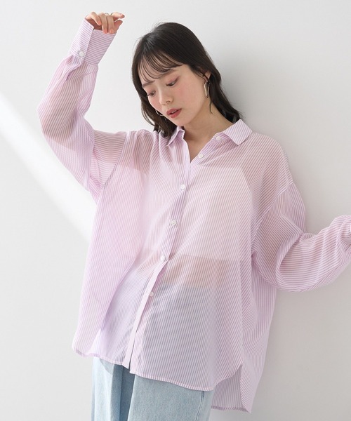 earth music&ecology ブラウス シャツ シアーストライプシャツ