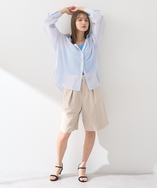 earth music&ecology ブラウス シャツ シアーストライプシャツ