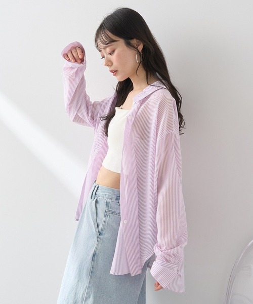 earth music&ecology ブラウス シャツ シアーストライプシャツ