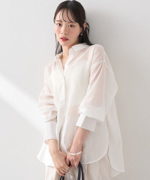 earth music&ecology ブラウス シャツ シアーストライプシャツ