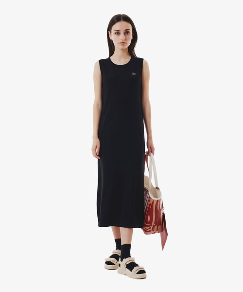 LACOSTE ワンピース ノースリーブ ロングリブニットドレス 