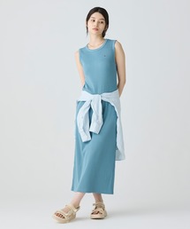 LACOSTE ワンピース ノースリーブ ロングリブニットドレス
