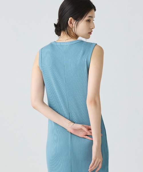 LACOSTE ワンピース ノースリーブ ロングリブニットドレス