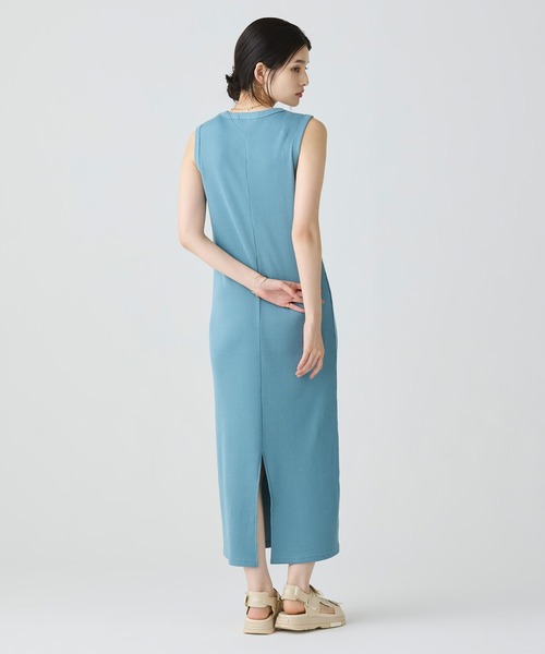 【LACOSTE】ノースリーブリブニットドレスワンピース ノースリーブ ロングリブニットドレス / リブニットワンピース