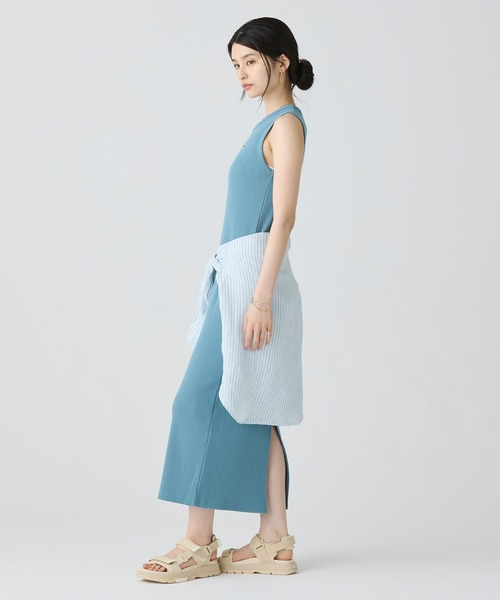 人気♪【LACOSTE】ノースリーブ リブニット ドレス ワンピース セール】ノースリーブ ロングリブニットドレス / リブニット