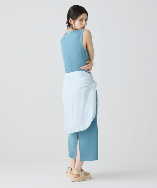 【LACOSTE】ノースリーブリブニットドレスワンピース ラコステ LACOSTE ノースリーブリブニットドレス （グレイッシュ