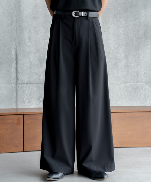 SINSS 2タックワイドパンツ　チャコール SINSS スラックス Two tuck wide straight slacks / 2タック