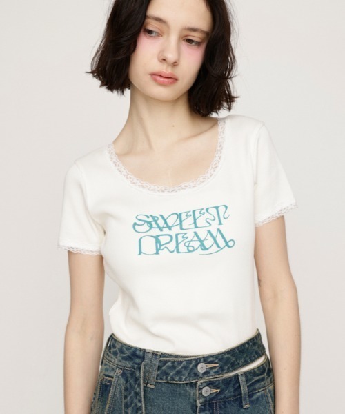 tシャツ FRONT LOGO RIB TOPS フロント ロゴ リブ トップス 半袖 夏服 レディース