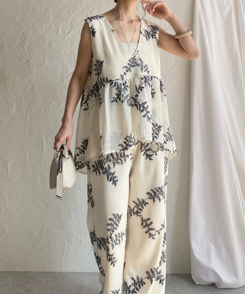 CHICWISH(シックウィッシュ)｜花柄タッセルトップショーツセット She's Closet セットアップ 花柄ボタニカル刺繍メッシュシアー