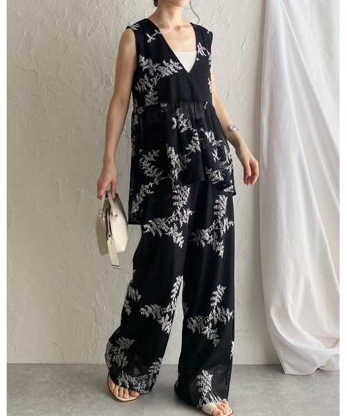 メッシュトップス　メッシュ花柄セットアップ メッシュトップス メッシュ花柄セットアップ