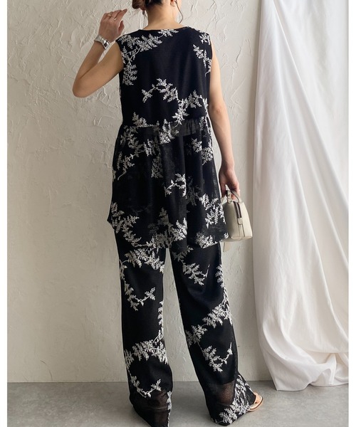 She's Closet セットアップ 花柄ボタニカル刺繍メッシュシアー