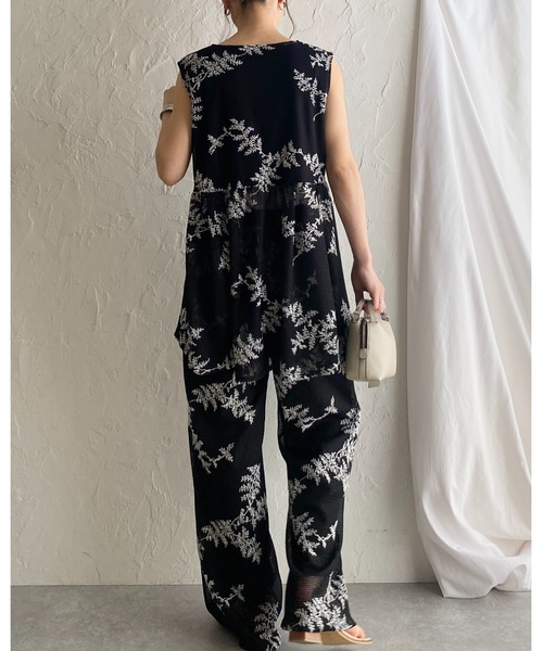 She's Closet セットアップ 花柄ボタニカル刺繍メッシュシアー