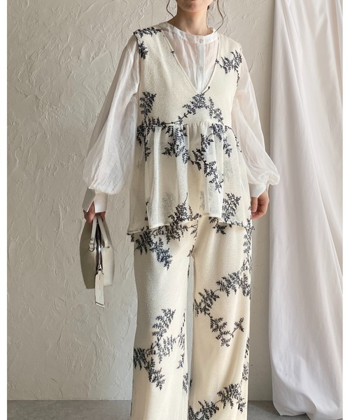 ドレス 花柄 フリル パンツ セットアップ シアー hs701 She's Closet セットアップ 花柄ボタニカル刺繍メッシュシアー