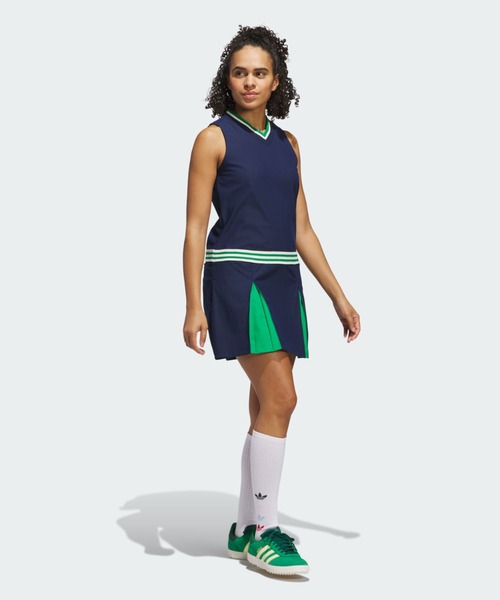 新品 アディダス 春夏 ワンピース ゴルフ ノースリーブ インナーパンツ付き L adidas ワンピース オリジナルスゴルフ Vネック ノースリーブ