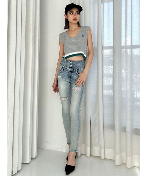 GYDA タグ付き ハイウエスト バッククロススキニーパンツ M ライトブルー GYDA（ジェイダ）の「BACKクロス スキニーデニムパンツ（デニム