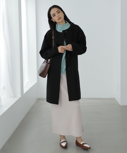 「LAKOLE」 ノーカラーコート MEDIUM アイボリー レディース_画像3