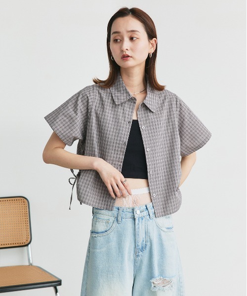 Adonisis SAISON 半袖ブラウス チェック柄　メッシュ素材 Adonisis SAISON 半袖ブラウス チェック柄 メッシュ素材 WEB STORE