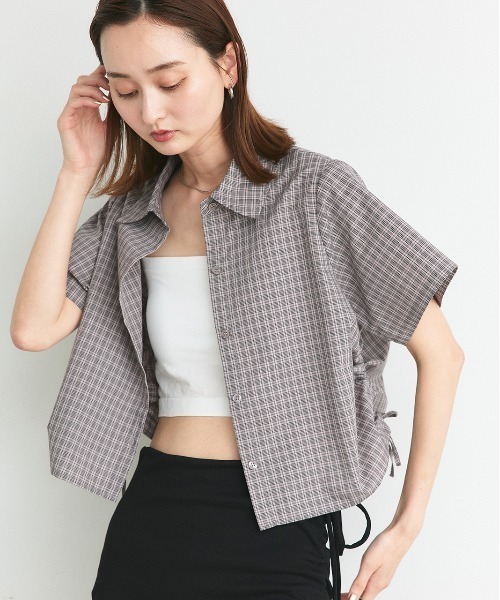 ad thie（アドティエ） ブラウス シャツ 半袖 ショート丈 ドロスト