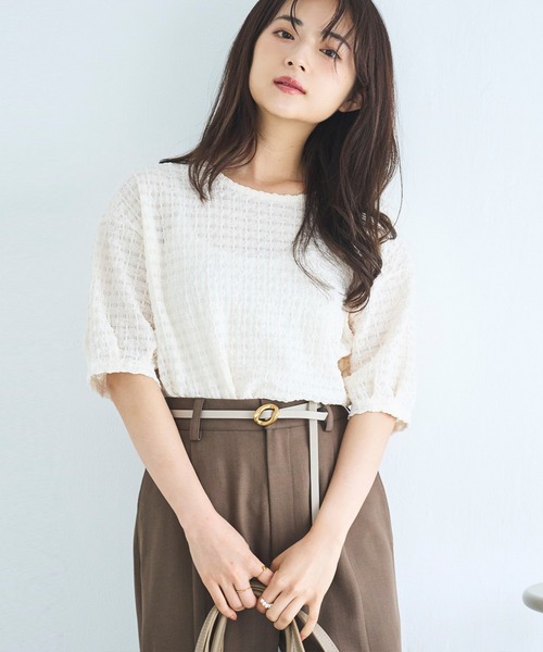 mil（ミル） tシャツ ぽこぽこカットジャガード シアートップス